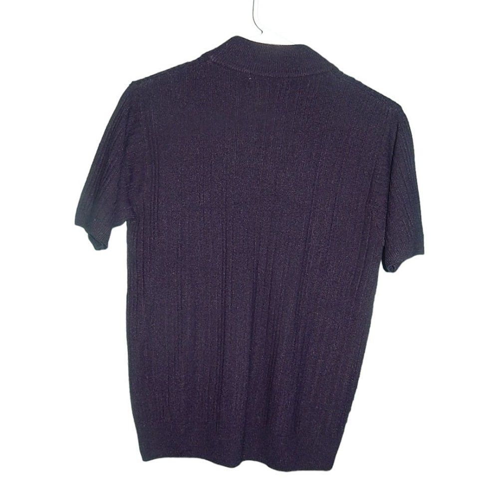 CRYSTAL KOBE women's medium vintage navy blue cable knit mock neck sweater tee - Picture 7 of 8